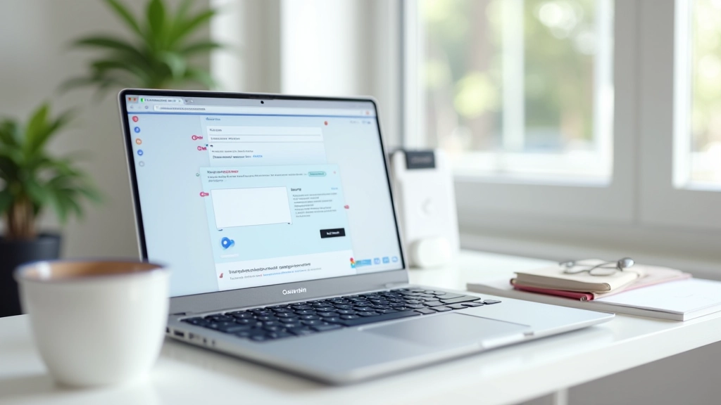 Écran de laptop affichant une interface d'application avec plusieurs éléments de conception, zone de test utilisateur visible, bureau professionnel en arrière-plan