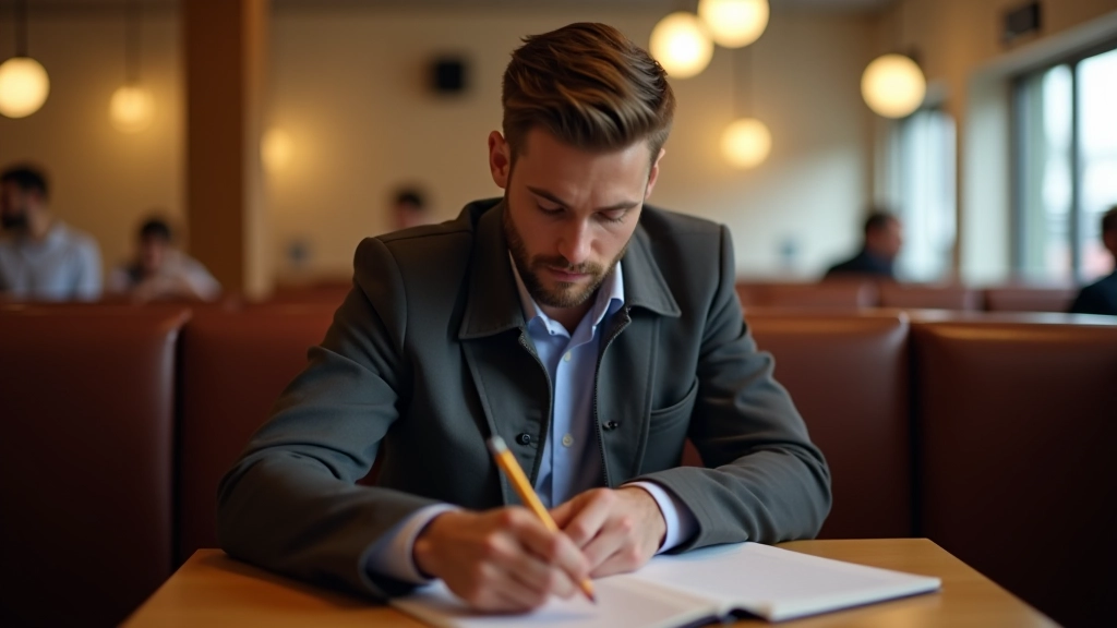 Homme prenant des notes dans un restaurant pour une mission de client mystère