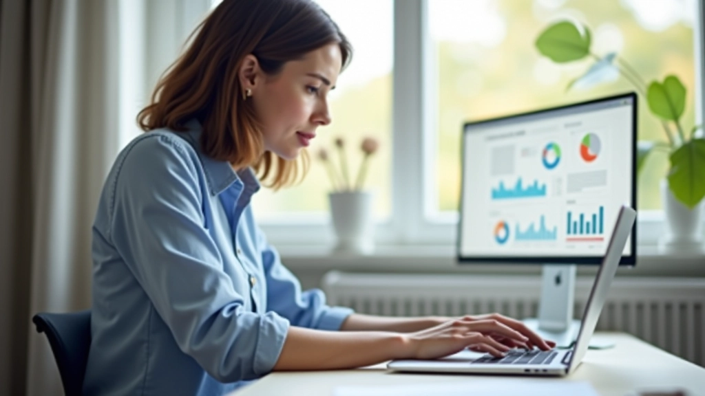 Personne regardant un écran d'ordinateur portable avec des graphiques de données et des formulaires de sondage affichés